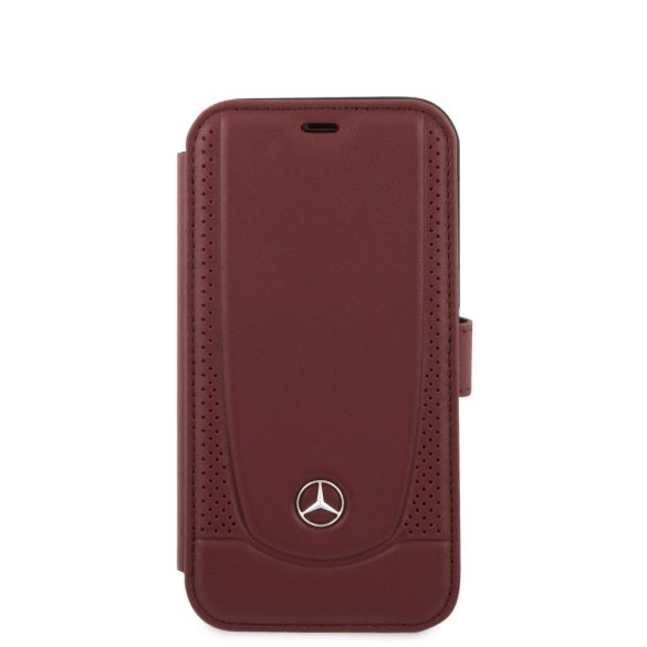 Mercedes-Benz iPhone 12 Mini 5,4" Leather Urban (MEFLBKP12SARMRE) eredeti bőr oldalra nyíló tok, piros