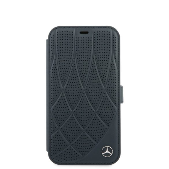 Mercedes-Benz iPhone 12 Mini 5,4" Genuine Leather (MEFLBKP12SDIQNA) eredeti bőr, oldalra nyíló tok, sötétkék