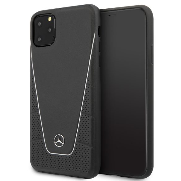 Mercedes-Benz iPhone 11 Pro Max Pattern Line eredeti bőr (MEHCN65CLSSI) hátlap, tok, fekete
