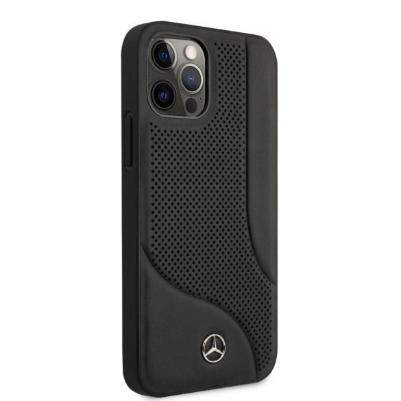Mercedes-Benz iPhone 12 Pro Max Leather Perforated Area eredeti bőr (MEHCP12LCDOBK) hátlap, tok, fekete