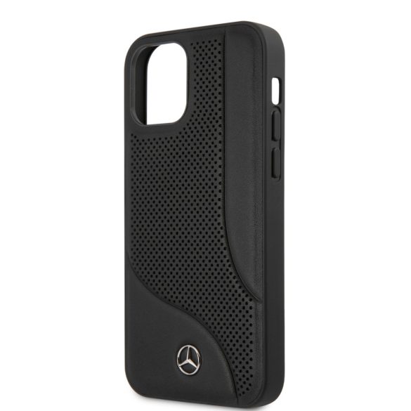 Mercedes-Benz iPhone 12 Pro Max Leather Perforated Area eredeti bőr (MEHCP12LCDOBK) hátlap, tok, fekete