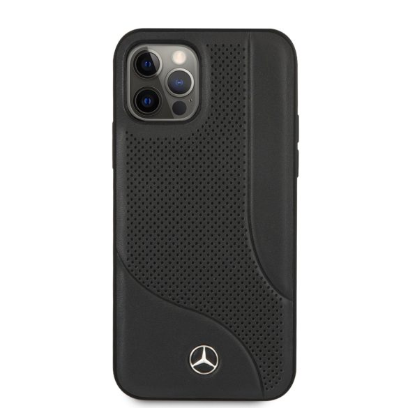 Mercedes-Benz iPhone 12/12 Pro Leather Perforated Area eredeti bőr (MEHCP12MCDOBK) hátlap, tok, fekete