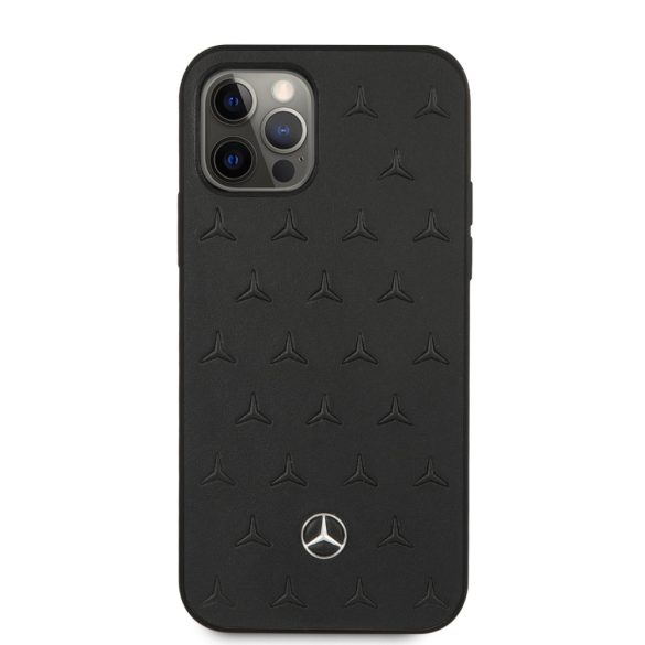 Mercedes-Benz iPhone 12/12 Pro Leather Stars Pattern eredeti bőr (MEHCP12MPSQBK) hátlap, tok, fekete