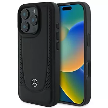   Mercedes-Benz iPhone 16 Pro Leather Urban (MEHCP16LARMBK) eredeti bőr, hátlap, tok, fekete