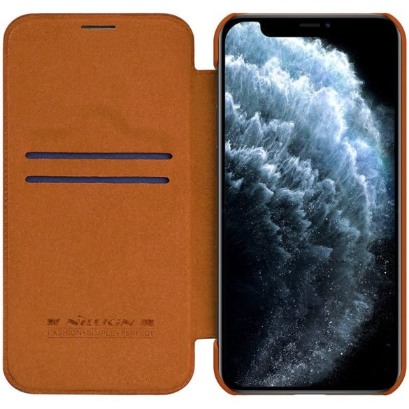 Nillkin Qin Leather Book iPhone 12/12 Pro oldalra nyíló eredeti bőr tok, barna