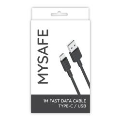   Mysafe P156 USB/USB-C adat- és töltőkábel, 2.4A, 1m, fekete