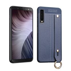 Samsung Galaxy A7 (2018) Litchi Skin Case hátlap, tok, kék