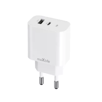   Maxlife MXTC-06-25AC PD QC hálózati töltő 1x USB-C 1x USB 25W, fehér