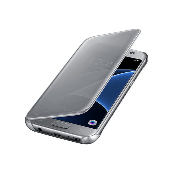 Clear View Case cover Huawei P40 Lite oldalra nyíló tok, ezüst