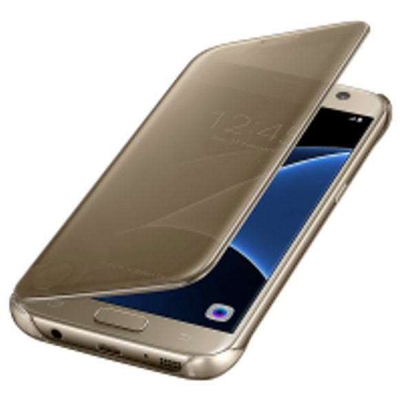 Clear View Case cover Huawei P40 Lite E/Y7P oldalra nyíló tok, arany