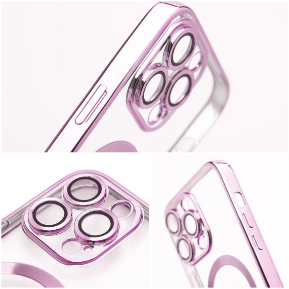 Electro Mag iPhone 12 Magsafe kompatibilis kameravédős hátlap, tok, rozé arany-átlátszó