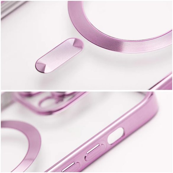 Electro Mag iPhone 12 Magsafe kompatibilis kameravédős hátlap, tok, rozé arany-átlátszó