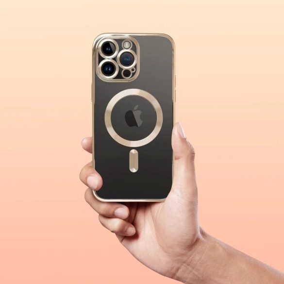 Electro Mag iPhone 12 Pro Magsafe kompatibilis kameravédős hátlap, tok, arany-átlátszó