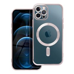   Electro Mag iPhone 12 Pro Magsafe kompatibilis kameravédős hátlap, tok, rozé arany-átlátszó