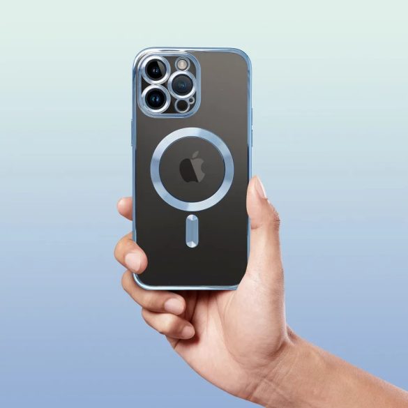 Electro Mag iPhone 12 Pro Max Magsafe kompatibilis kameravédős hátlap, tok, kék-átlátszó