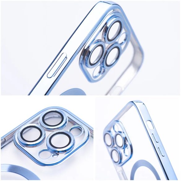 Electro Mag iPhone 12 Pro Max Magsafe kompatibilis kameravédős hátlap, tok, kék-átlátszó
