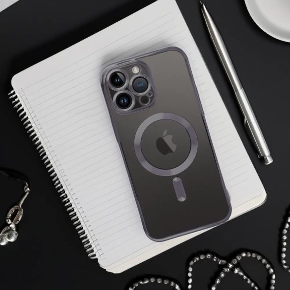 Electro Mag iPhone 12 Pro Max Magsafe kompatibilis kameravédős hátlap, tok, fekete-átlátszó