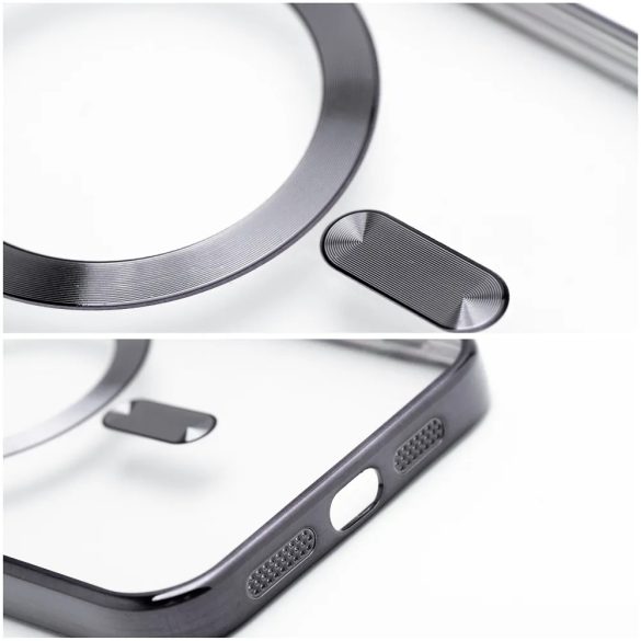 Electro Mag iPhone 13 Magsafe kompatibilis kameravédős hátlap, tok, fekete-átlátszó