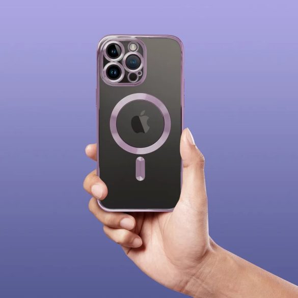 Electro Mag iPhone 13 Pro Magsafe kompatibilis kameravédős hátlap, tok, lila-átlátszó