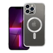   Electro Mag iPhone 13 Pro Max Magsafe kompatibilis kameravédős hátlap, tok, ezüst-átlátszó