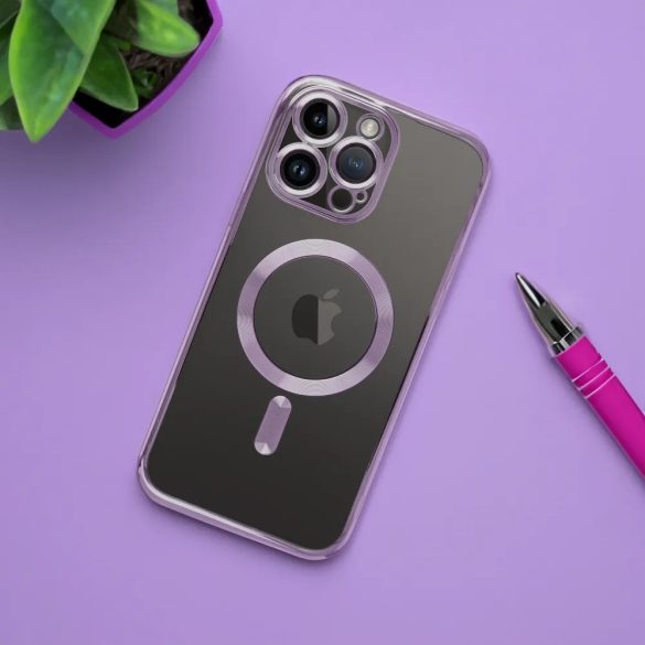Electro Mag iPhone 13 Pro Max Magsafe kompatibilis kameravédős hátlap, tok, lila-átlátszó