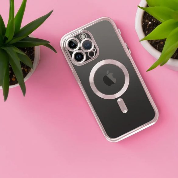 Electro Mag iPhone 14 Pro Magsafe kompatibilis kameravédős hátlap, tok, ezüst-átlátszó