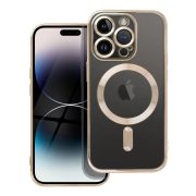   Electro Mag iPhone 14 Pro Magsafe kompatibilis kameravédős hátlap, tok, arany-átlátszó