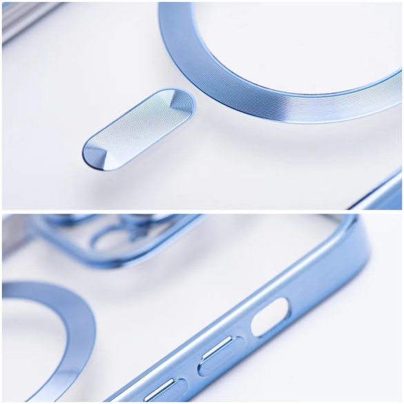 Electro Mag iPhone 14 Pro Magsafe kompatibilis kameravédős hátlap, tok, kék-átlátszó