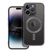   Electro Mag iPhone 14 Pro Magsafe kompatibilis kameravédős hátlap, tok, fekete-átlátszó