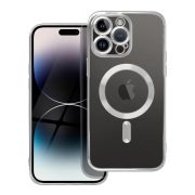   Electro Mag iPhone 14 Pro Max Magsafe kompatibilis kameravédős hátlap, tok, ezüst-átlátszó