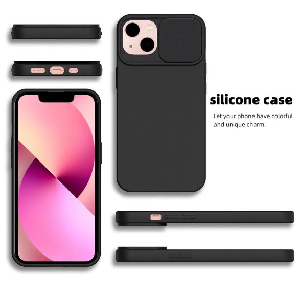 Slide Case iPhone 15 Plus szilikon hátlap, tok, fekete