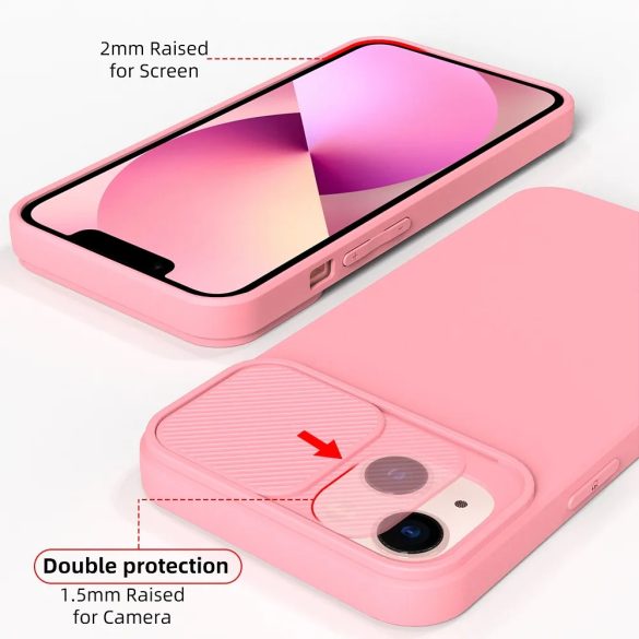 Slide Case iPhone 15 Plus szilikon hátlap, tok, világos rózsaszín