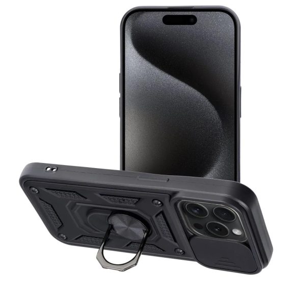 Slide Camera Armor Case iPhone 15 Pro ütésálló hátlap, tok, fekete