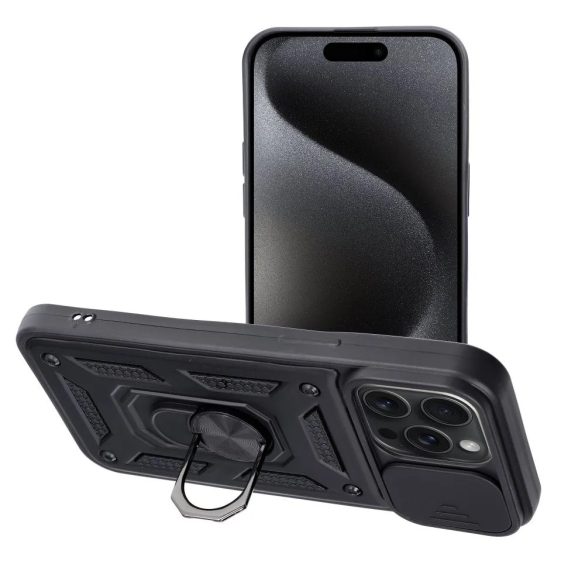 Slide Camera Armor Case iPhone 15 Pro Max ütésálló hátlap, tok, fekete