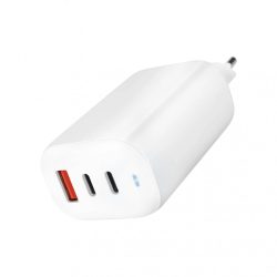   Forcell GaN Travel Charger hálózati töltő adapter, gyorstöltés, USB-A/2XUSB-C 65W, QC, PD, 3A, fehér