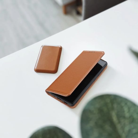 Genuine Leather Smart Pro Xiaomi Redmi 13C/Poco C65 eredeti bőr oldalra nyíló tok, barna