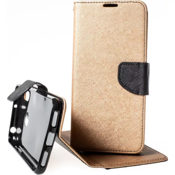 Smart Fancy iPhone 12/12 Pro oldalra nyíló tok, arany-fekete