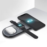   X399 3in1 Qi Wireless Charger, AirPods, Apple Watch és mobiltelefon vezeték nélküli töltő, 15W, fekete