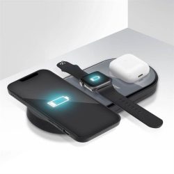   X416 3in1 Qi Wireless Charger, AirPods, Apple Watch és mobiltelefon vezeték nélküli töltő, 15W, fekete
