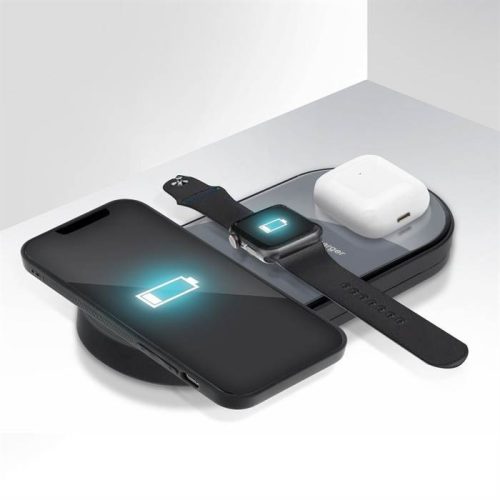 X416 3in1 Qi Wireless Charger, AirPods, Apple Watch és mobiltelefon vezeték nélküli töltő, 15W, fekete