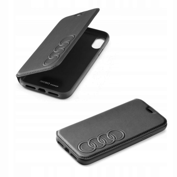 Audi Leather Folio Case iPhone Xs Max oldalra nyíló tok, fekete