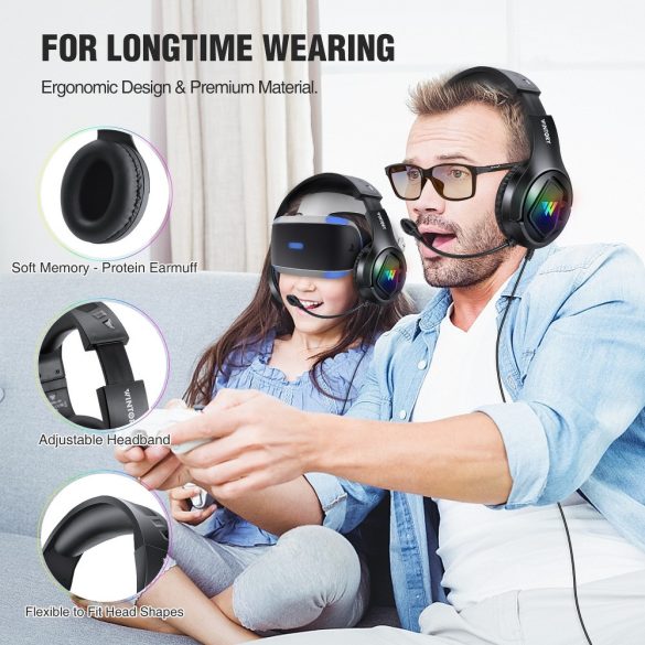 Wintory Gaming Headphones fejhallgató mikrofonnal, fekete