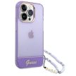 Guess GUHCP14LHGCOHU iPhone 14 Pro 6.1" hátlap, tok Translucent Pearl Strap, lila