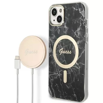   Guess Szett GUBPP14SHMEACSK Tok + Magsafe töltő iPhone 14 6.1" hátlap, Marble, fekete