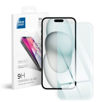   Blue Star iPhone 15/16 kijelzővédő edzett üvegfólia (2D nem teljes kijelzős sík üvegfólia), 9H, átlátszó