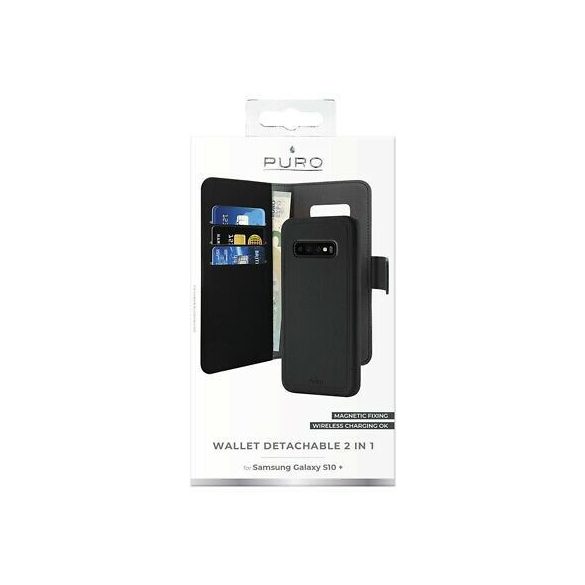 Puro Wallet Detachable 2in1 Samsung Galaxy A21s oldalra nyíló tok, fekete