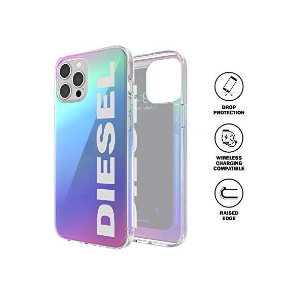Diesel Snap Case Holographic White Logo iPhone 12 Pro Max hátlap, tok, mintás, színes