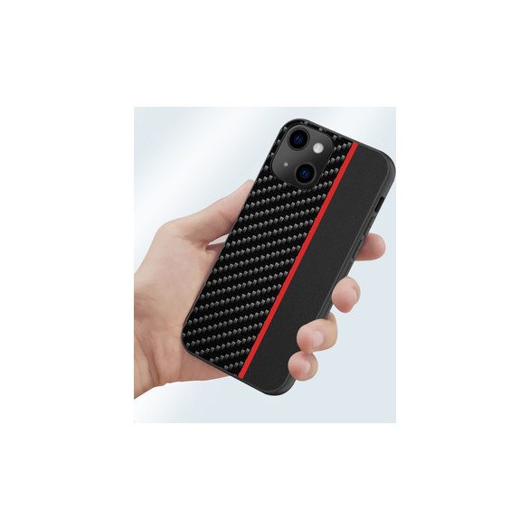 Carbon Case Red Stripe Xiaomi Redmi 9A/9AT/9i hátlap, tok, fekete