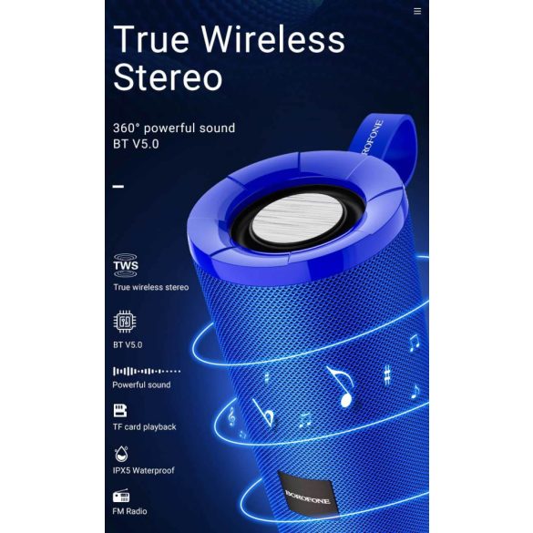 Borofone BR1 Bluetooth Speaker vezeték nélküli bluetooth hangszóró, vízálló, fekete