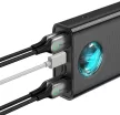Baseus PPLG-A01 Amblight PD 3.0 QC 3.0 Power Bank, hordozható külső akkumulátor 4xUSB/USB-C, 30000 mAh, 65W, fekete